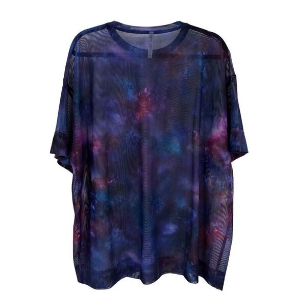 Athleta Mesh Supernova Galaxy Print Tee Purple Blue Size Large - Picture 4 of 6